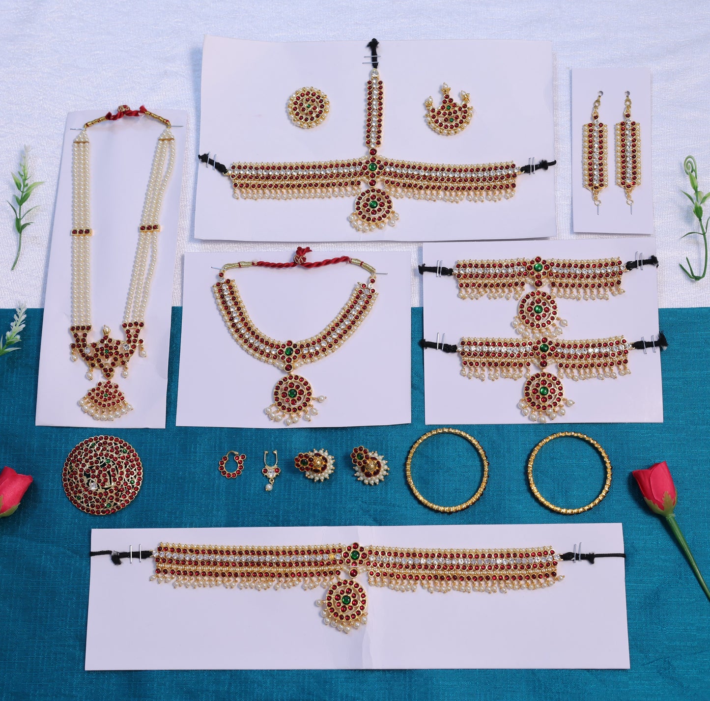 Kids Bharatanatyam jewellery full set with temple necklace, belt and headpiece