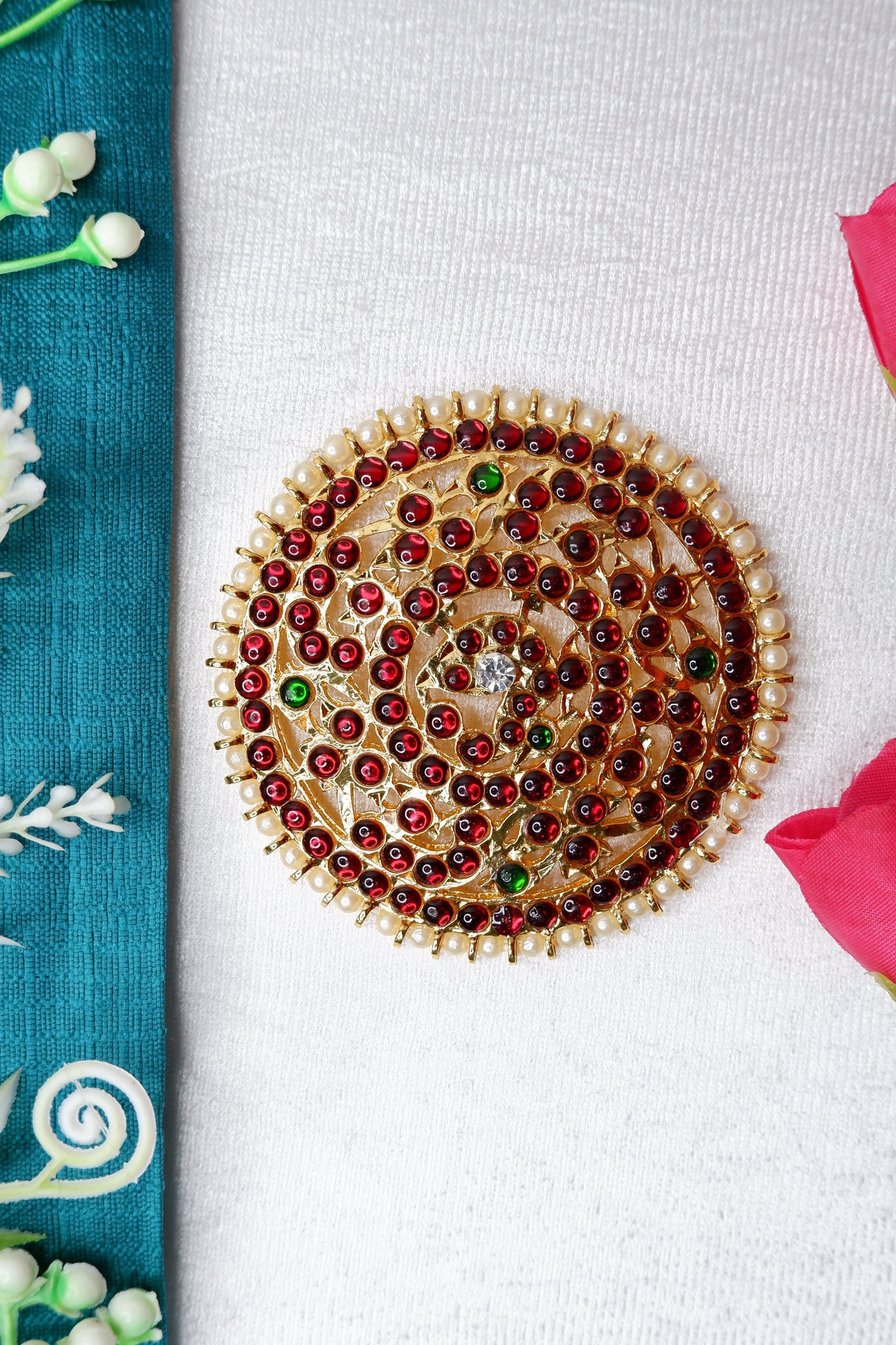 Rakodi Radagi Billa - Kempu stone hair ornament for Bharatanatyam Kuchipudi | Traditional temple jewelry