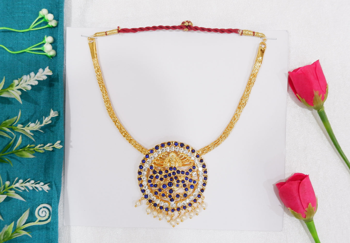 Intricately crafted Nataraj necklace featuring Lord Shiva Nataraja design, worn as traditional temple jewelry for Bharatanatyam and Kuchipudi classical dance performances.