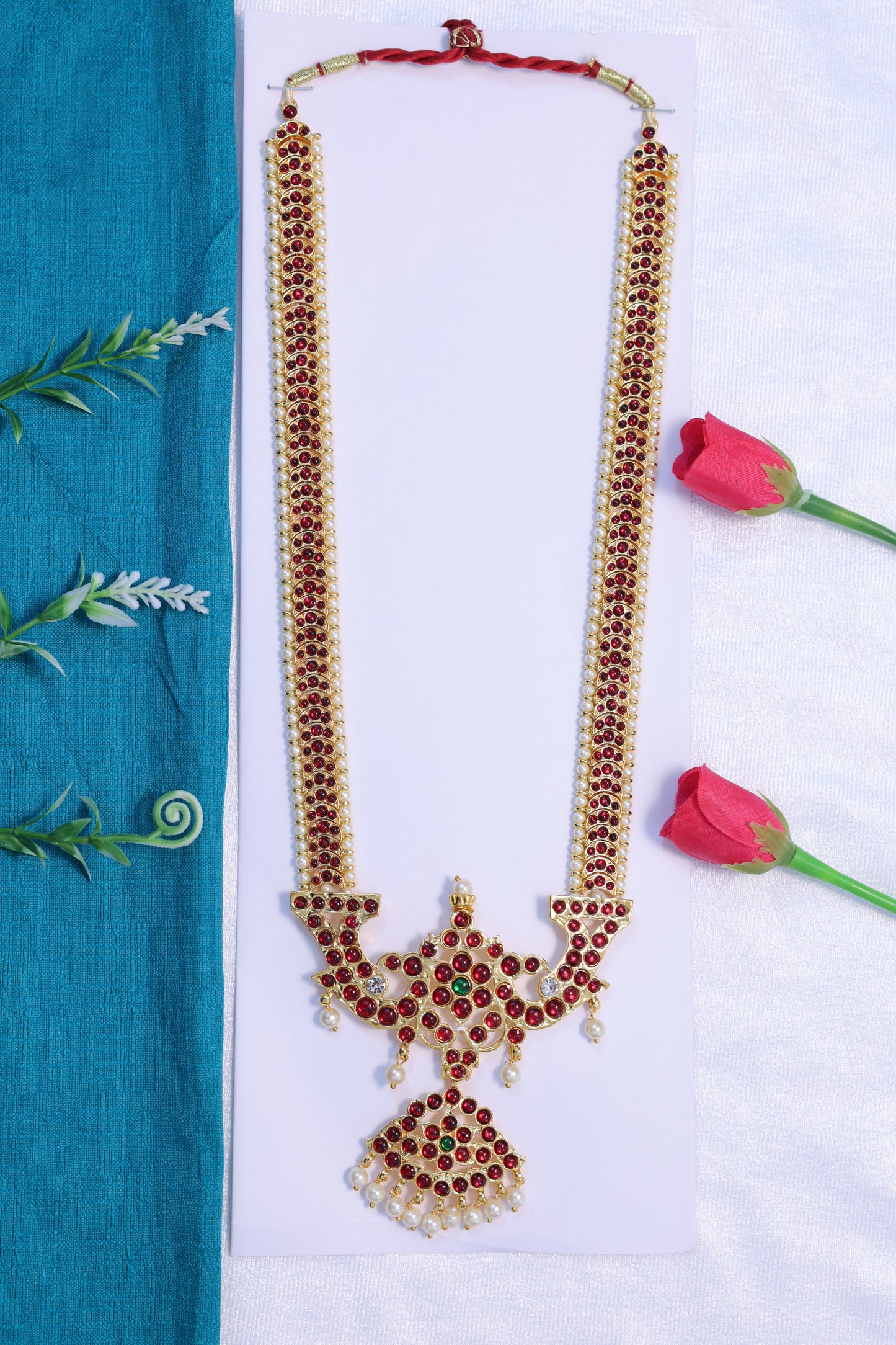 traditional haram set ruby stone long necklace bharatanatyam kuchipudi dance jewellery