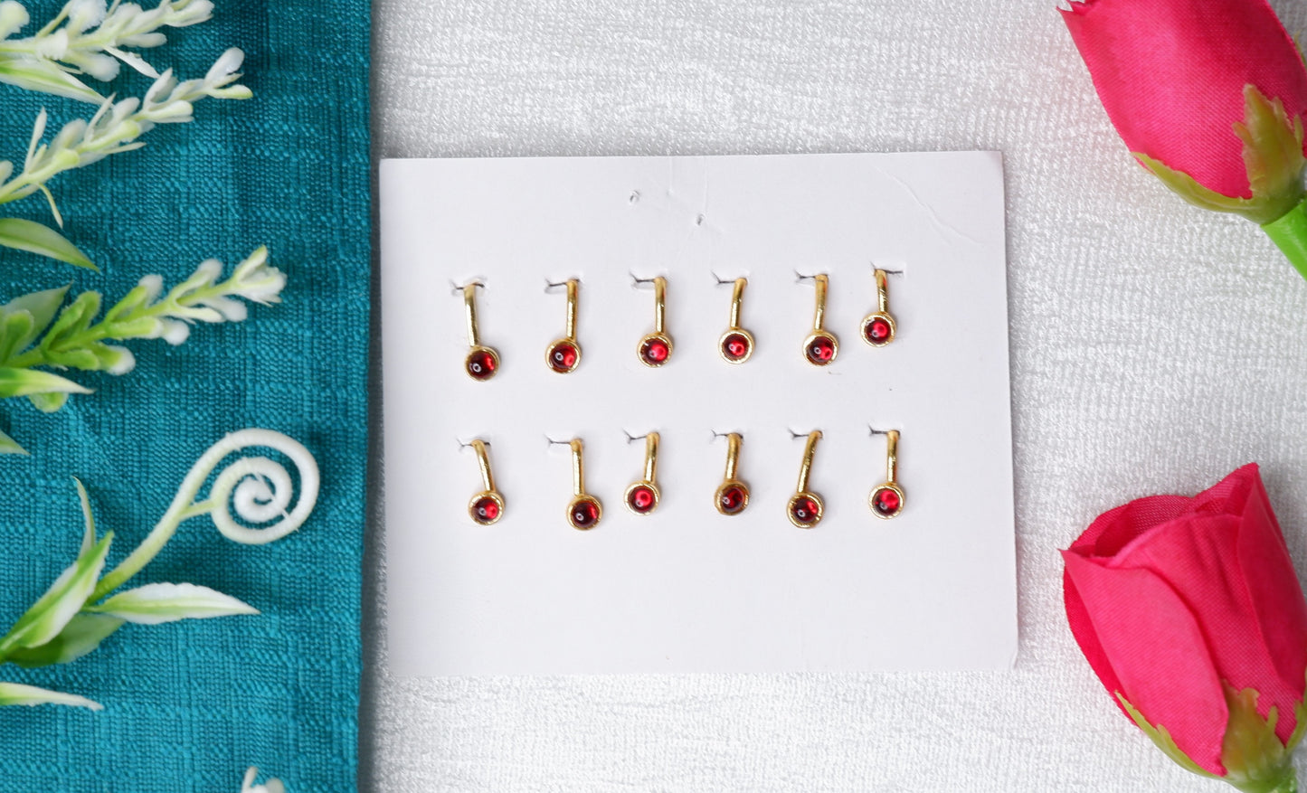 Classic red stone side nose pin nath for Bharatanatyam and Kuchipudi dance