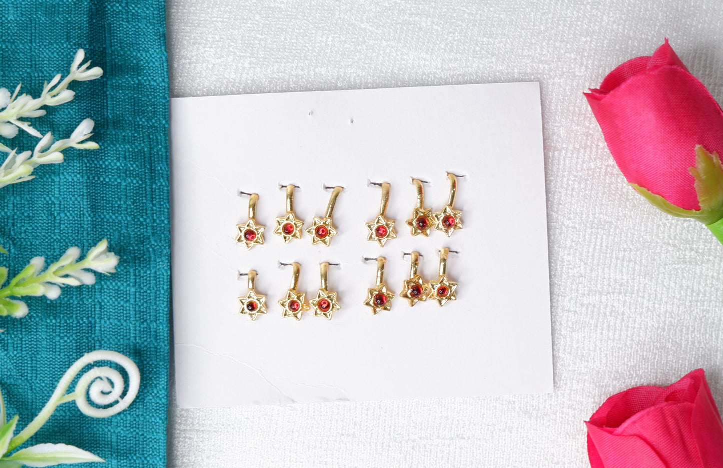 Star design red stone nose pin nath for Bharatanatyam and Kuchipudi classical dance