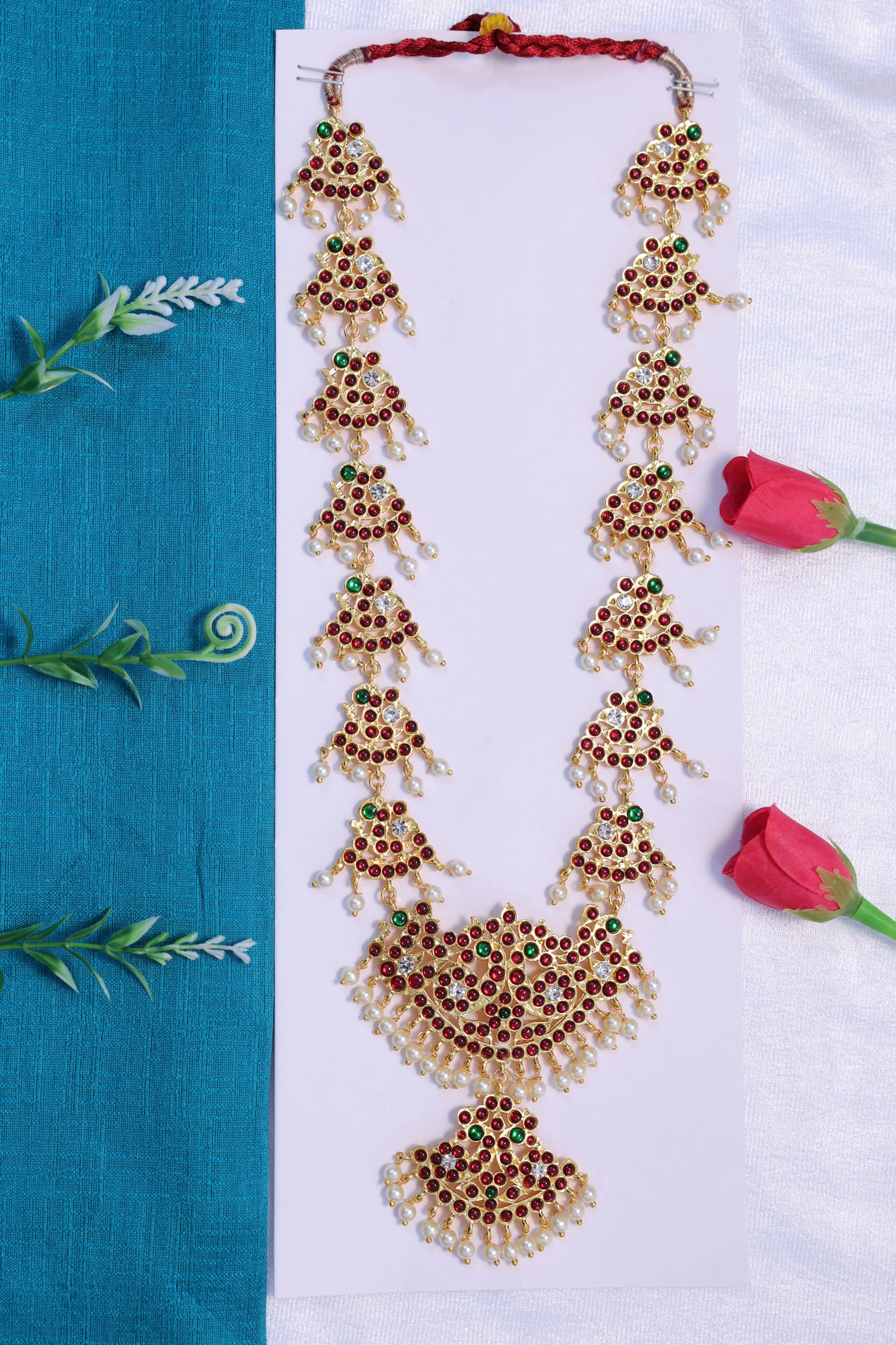 traditional kempu haram ruby green stone necklace bharatanatyam kuchipudi classical dance jewellery