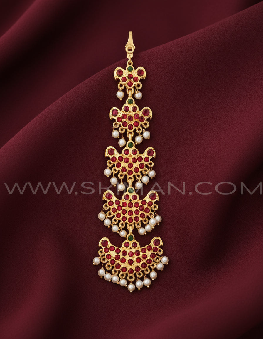 Traditional Kempu stone studded netti chutti maangtikka for Bharatanatyam and Kuchipudi
