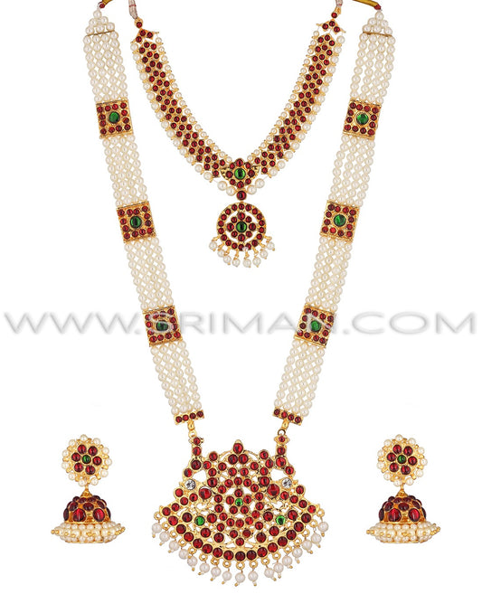 Sirman kempu moti mala with necklace and earings