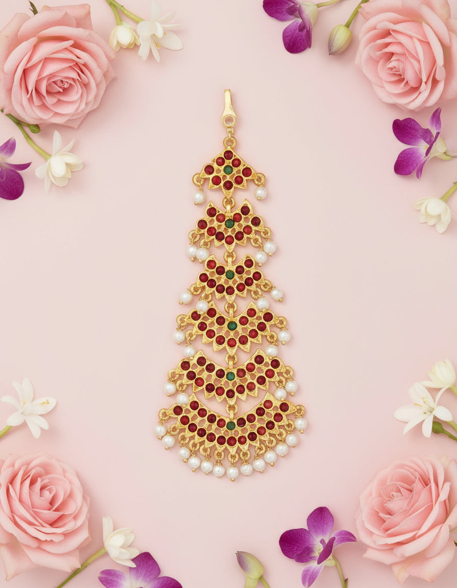 Kempu stone 6-step maangtikka netti chutti for Bharatanatyam dance"