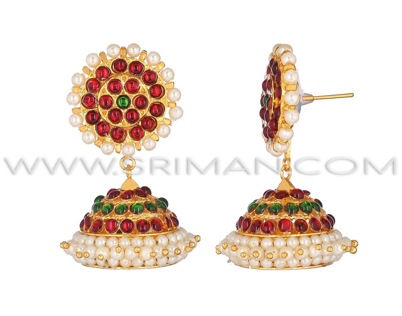 3 Line Red And Green Kemp Earring(Jumki)