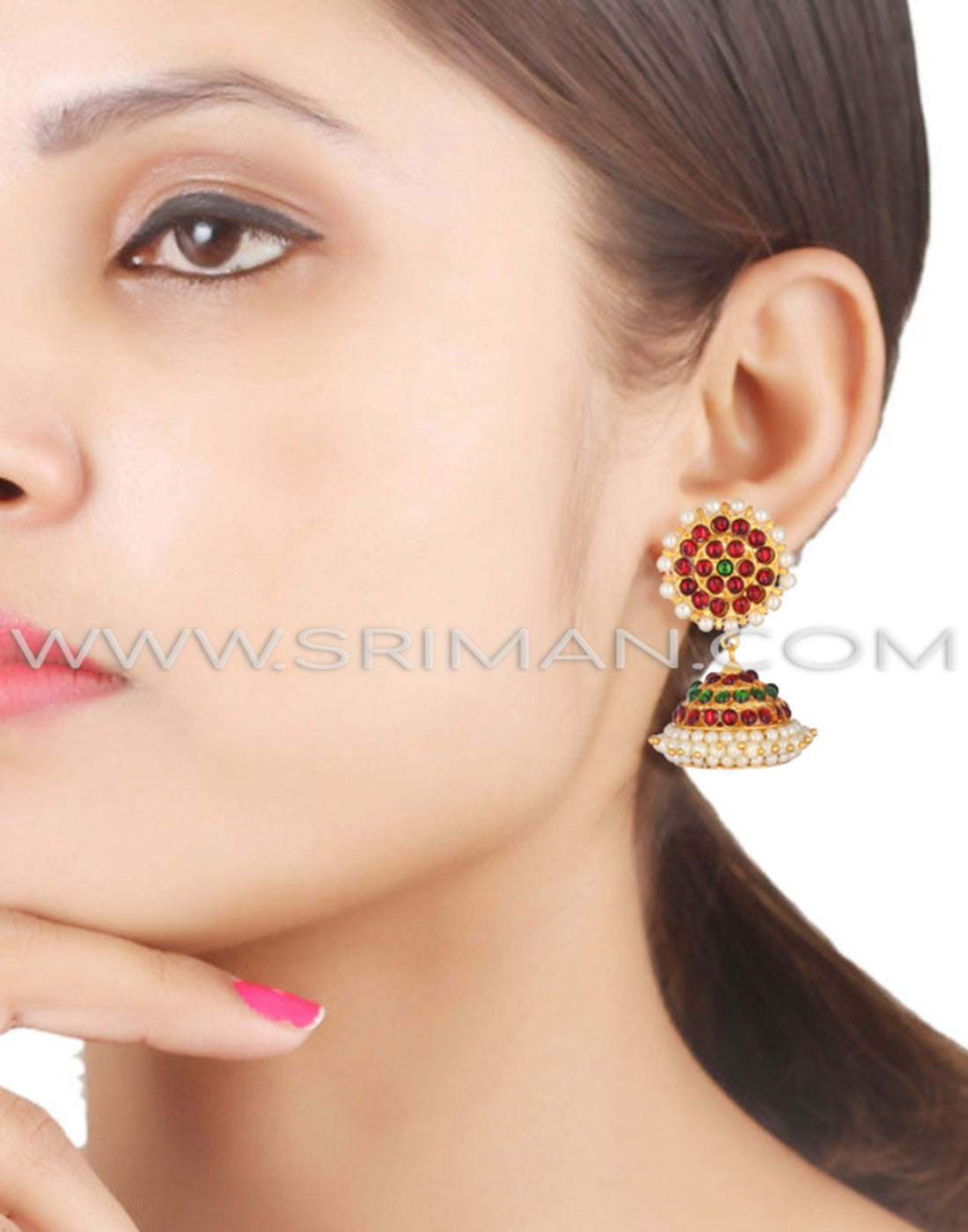 3 Line Red And Green Kemp Earring(Jumki)