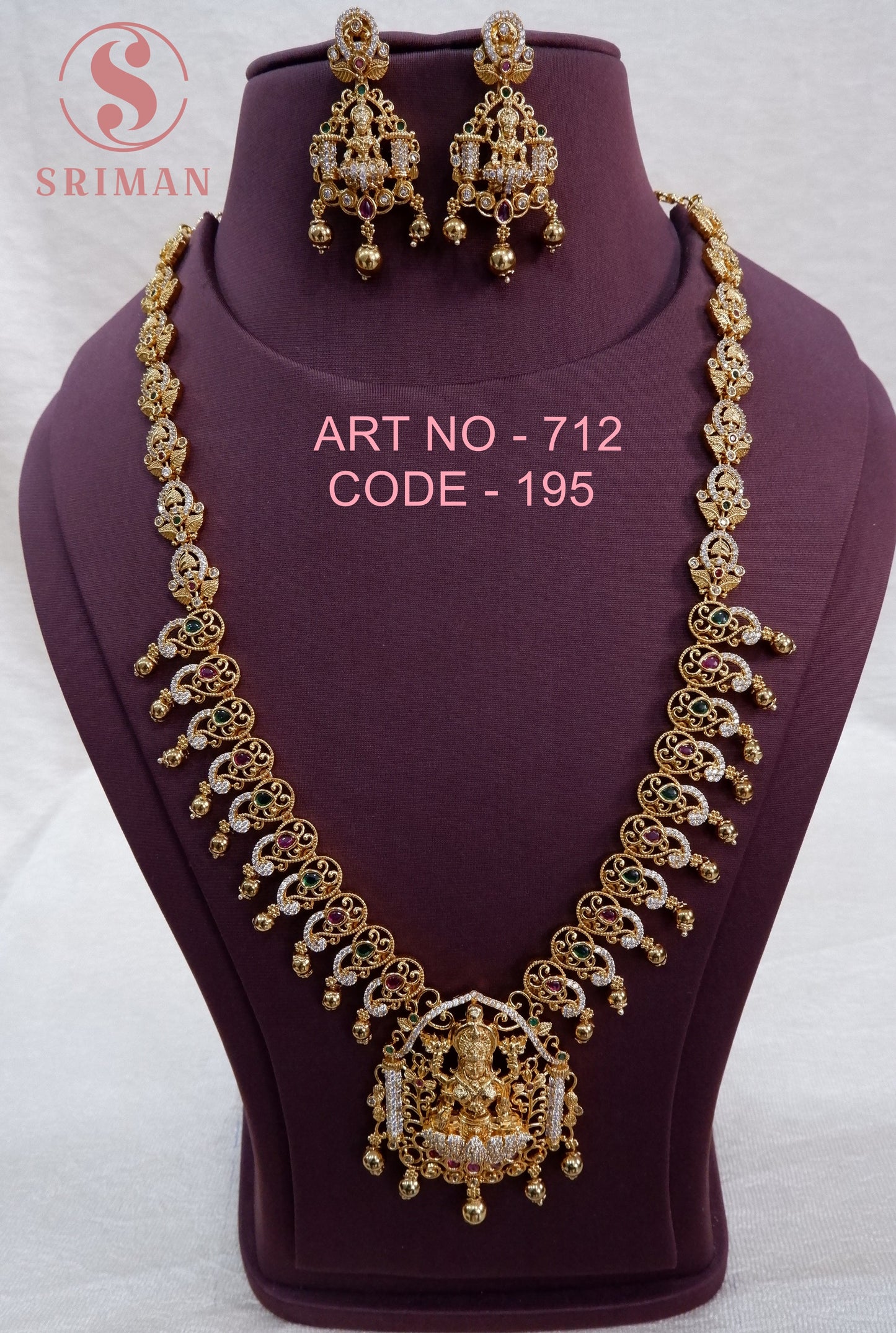SRIMA MATT FINISH LAXMI LONG HARAM WITH EARINGS