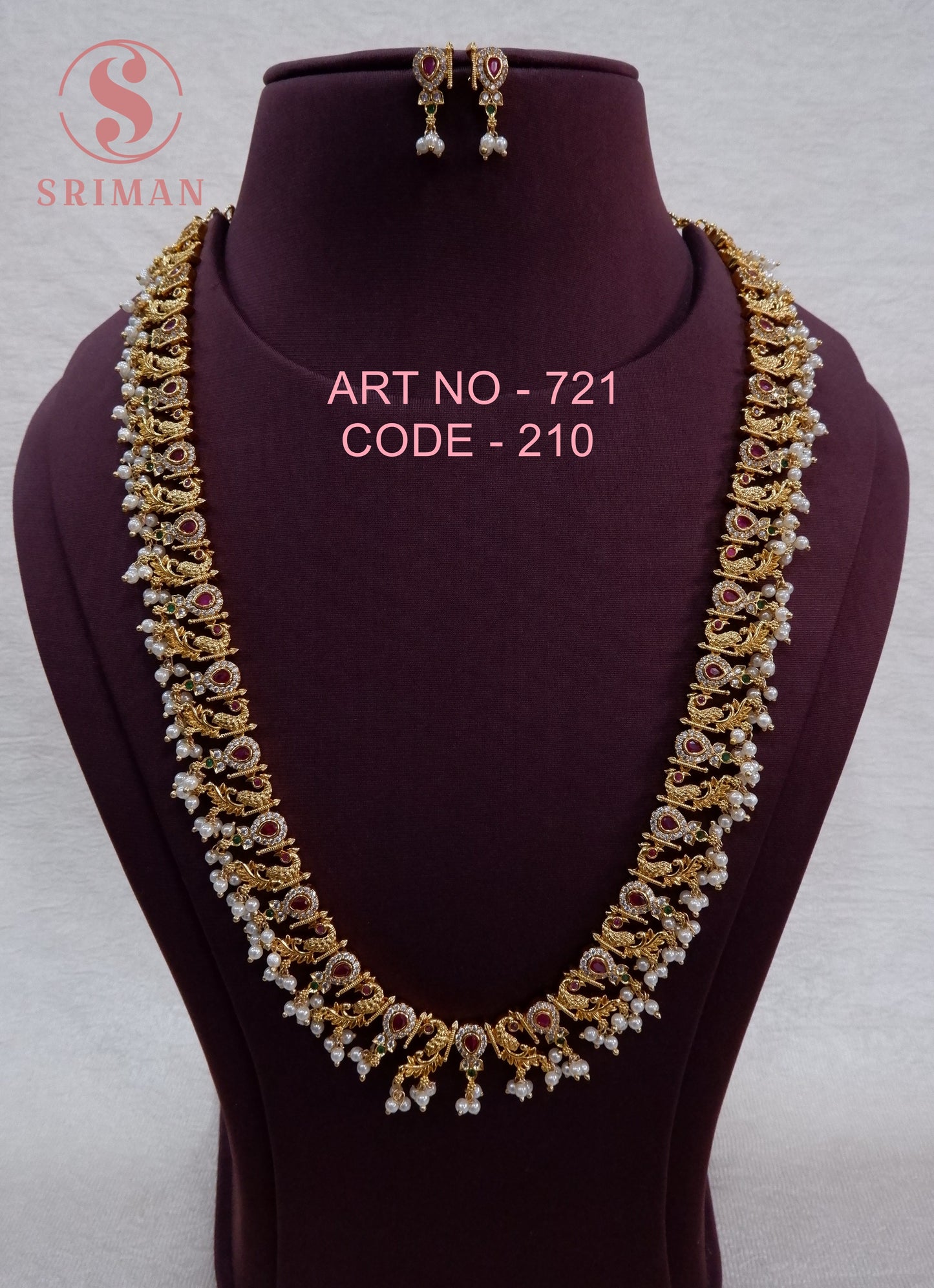 SRIMAN MATT MANGO MOTI LONG HARAM WITH EARINGS