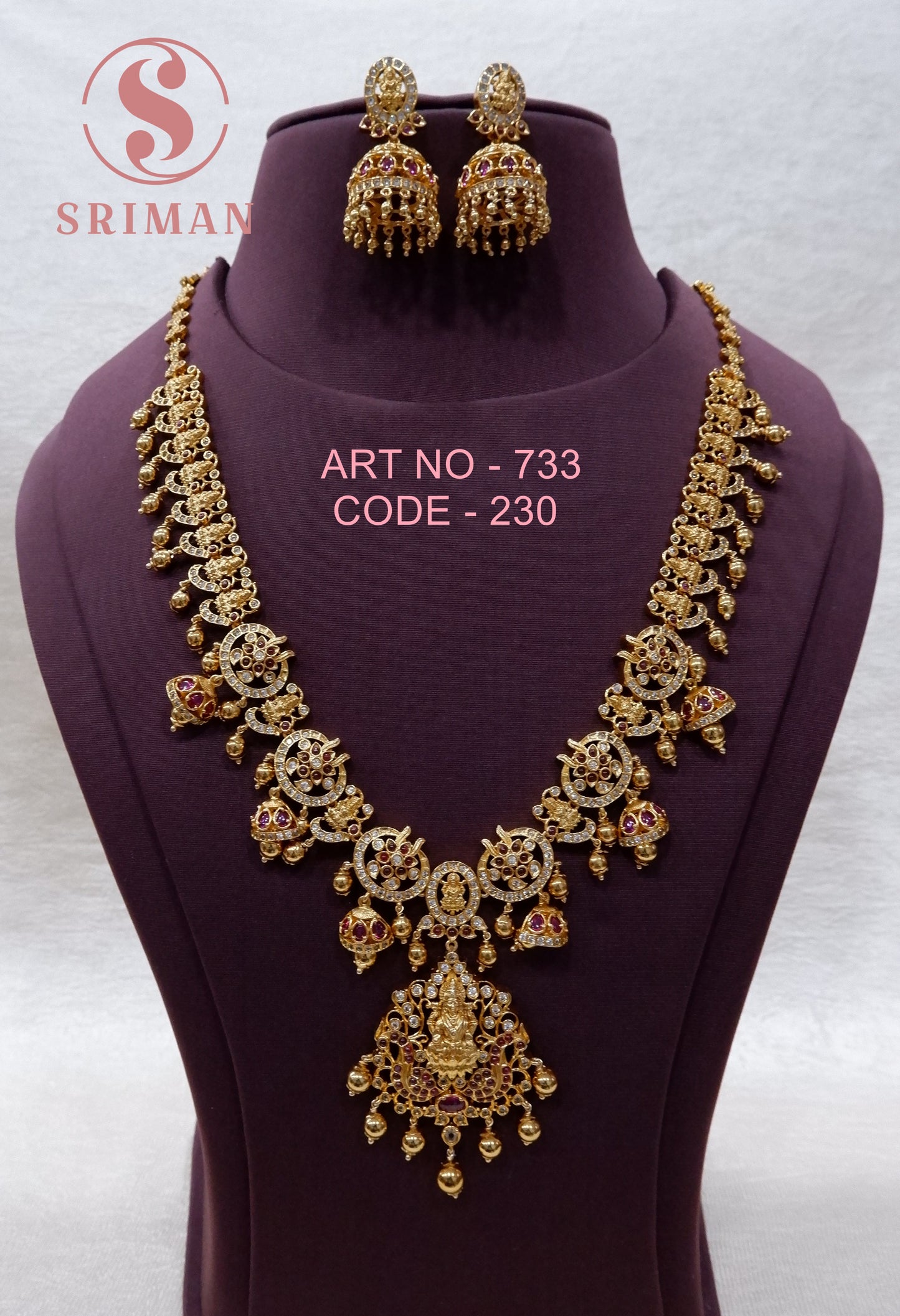 SRIMAN MATT FINISH LAXMI JUMKI HARAM WITH EARINGS