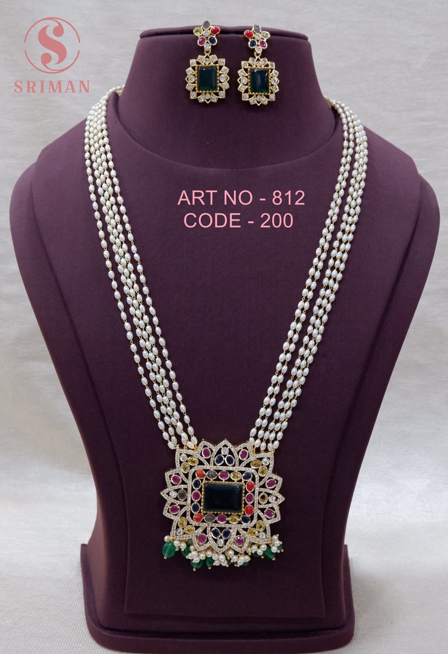 SRIMAN PEARLS HARAM WITH LOCKET AND STUDS