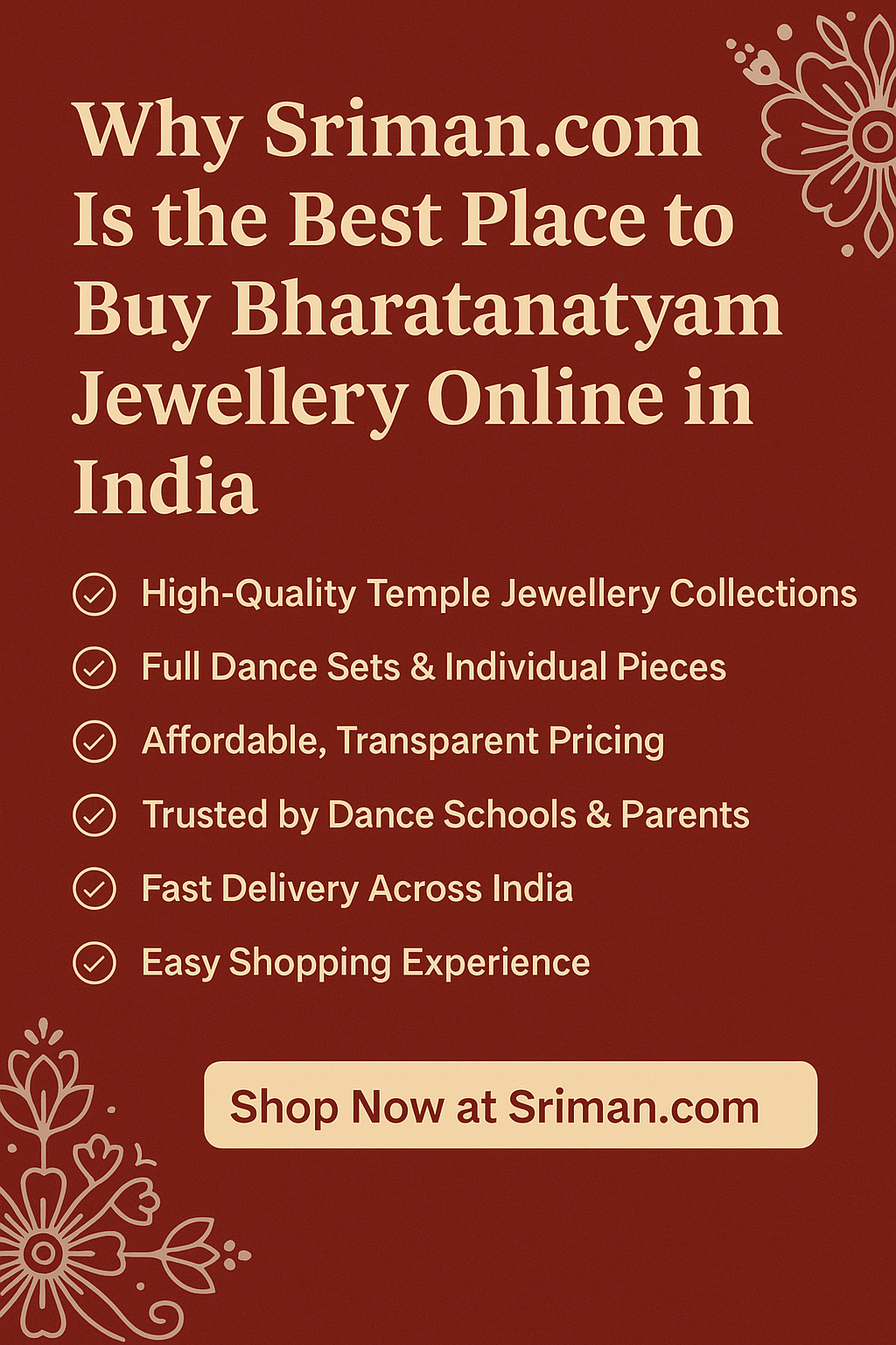Sriman.com best place to buy Bharatanatyam jewellery online – temple jewellery, dance sets, fast delivery