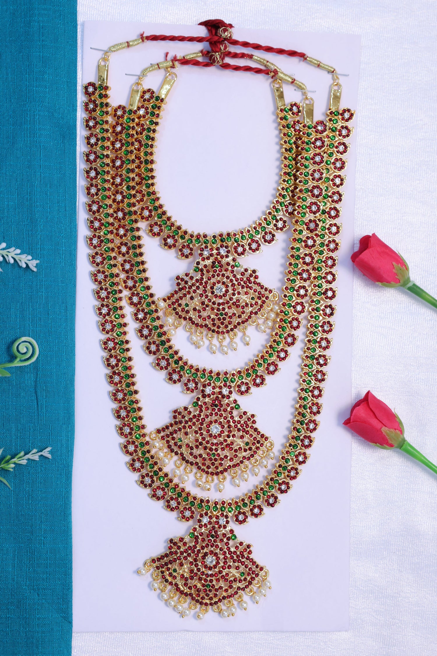 kempu haram long necklace moti mala bharatanatyam kuchipudi classical dance jewellery