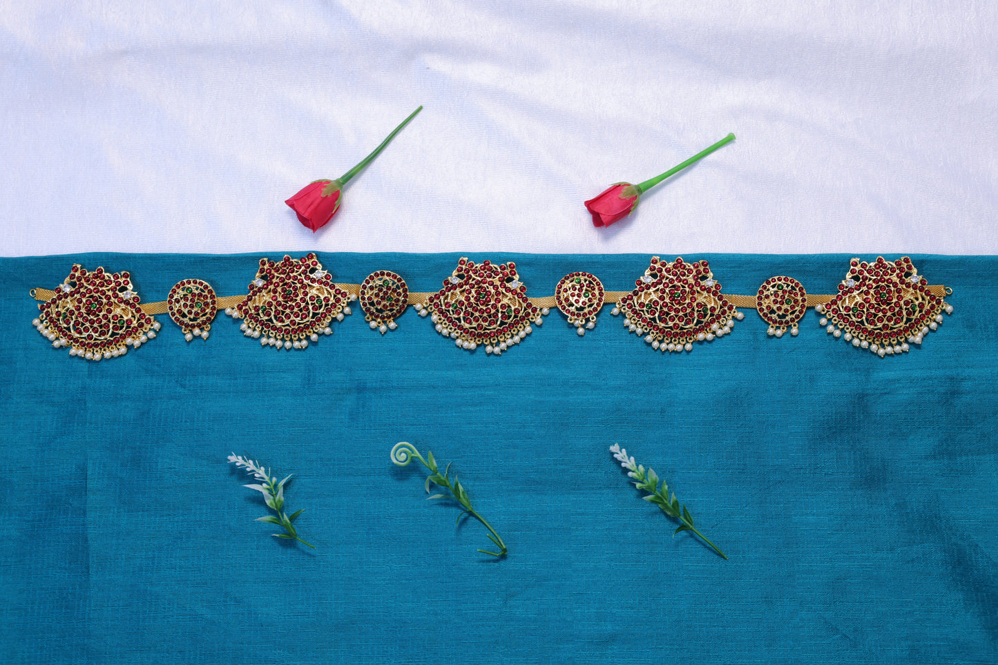Kempu Stone Temple Jewellery Waist Belt (Oddiyanam) – Bharatanatyam & Kuchipudi