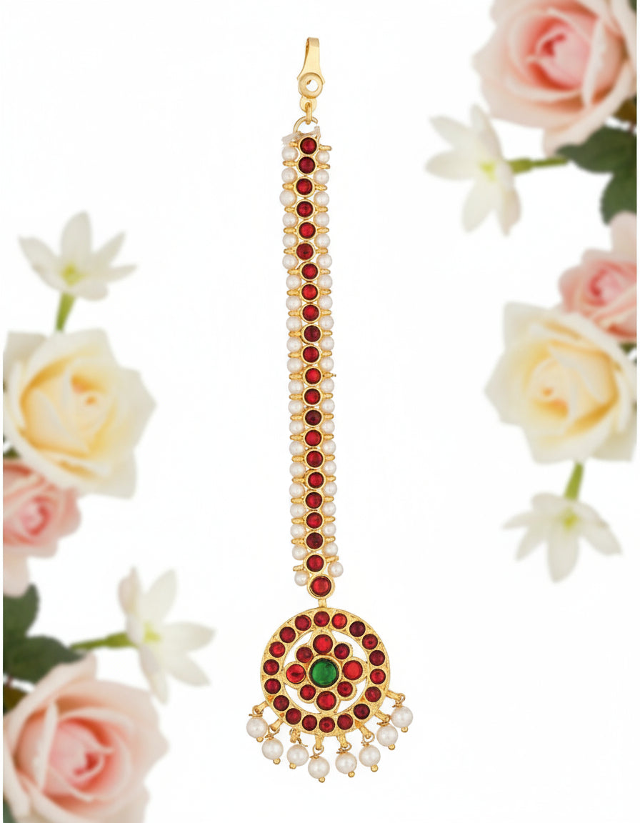 Simple Kempu stone maangtikka nethi chutti for Bharatanatyam dance