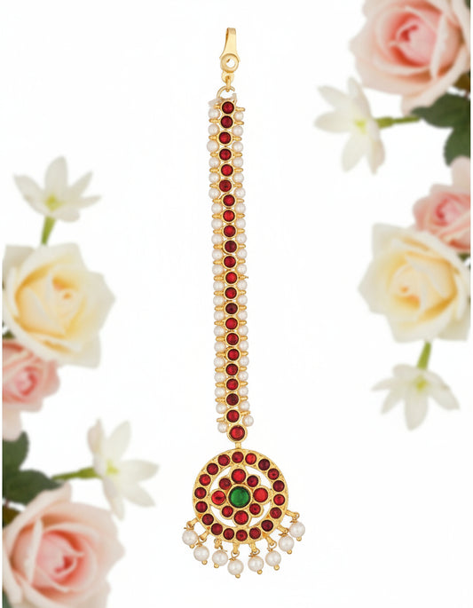 Simple Kempu stone maangtikka nethi chutti for Bharatanatyam dance