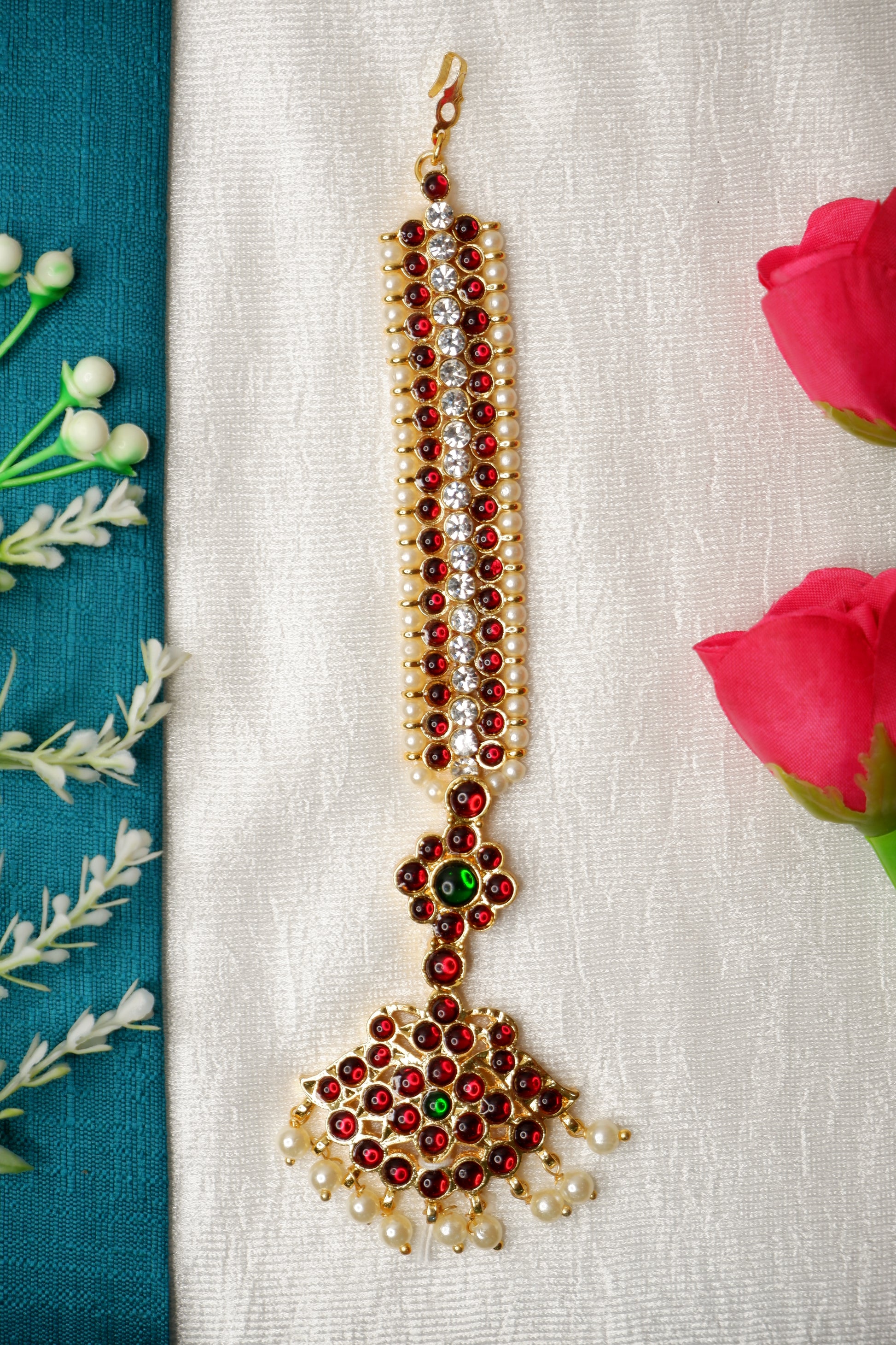 South Indian classical Bharatanatyam dancer highlighting intricate nethi chutti headpiece