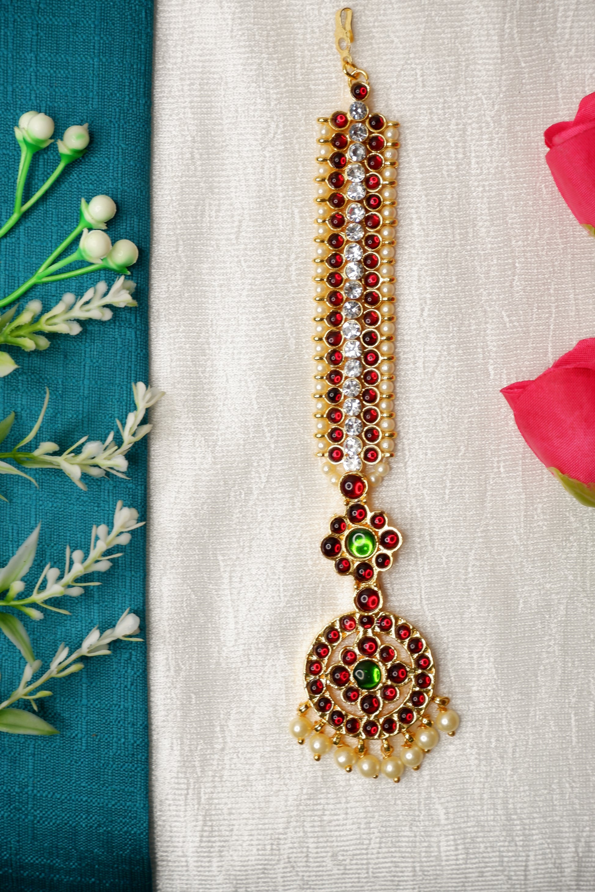 Close-up of Kuchipudi dancer’s nethi chutti ornament and classical makeup style