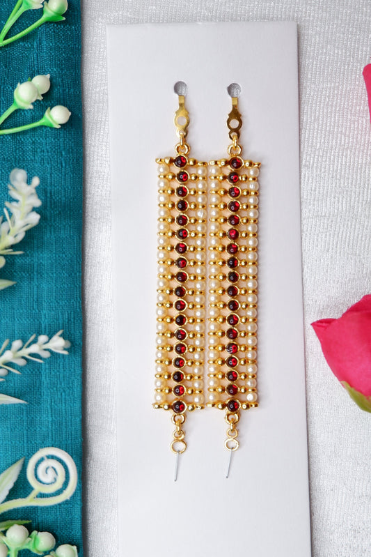 Kemp matil ear chain for Bharatanatyam with gold plating and kempu stones