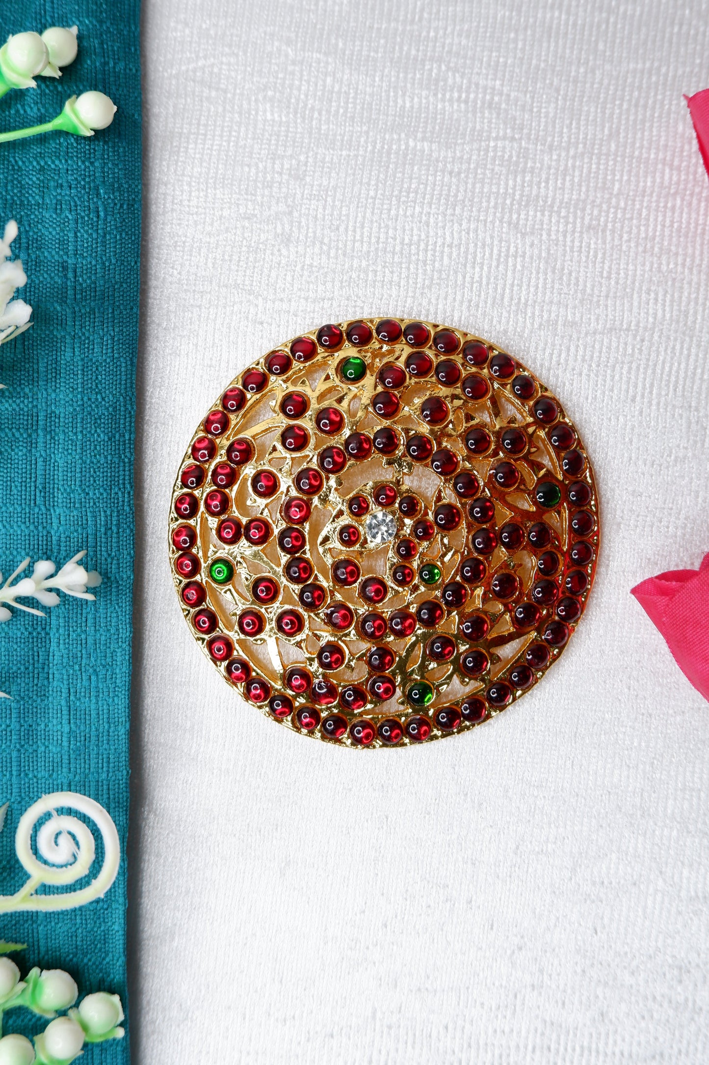 Rakodi Radagi Billa hair ornament with intricate Kempu stone work for Indian classical dance