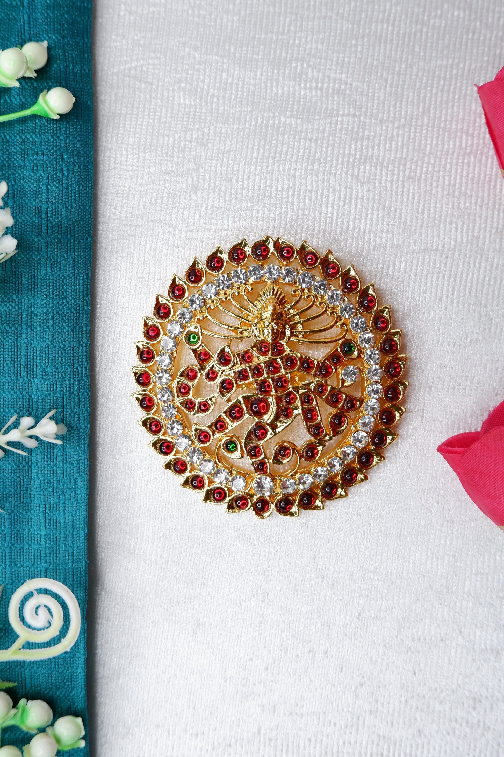 Rakodi Radagi Billa Kuchipudi Bharatanatyam hair ornament with Kempu stone work - traditional temple jewelry