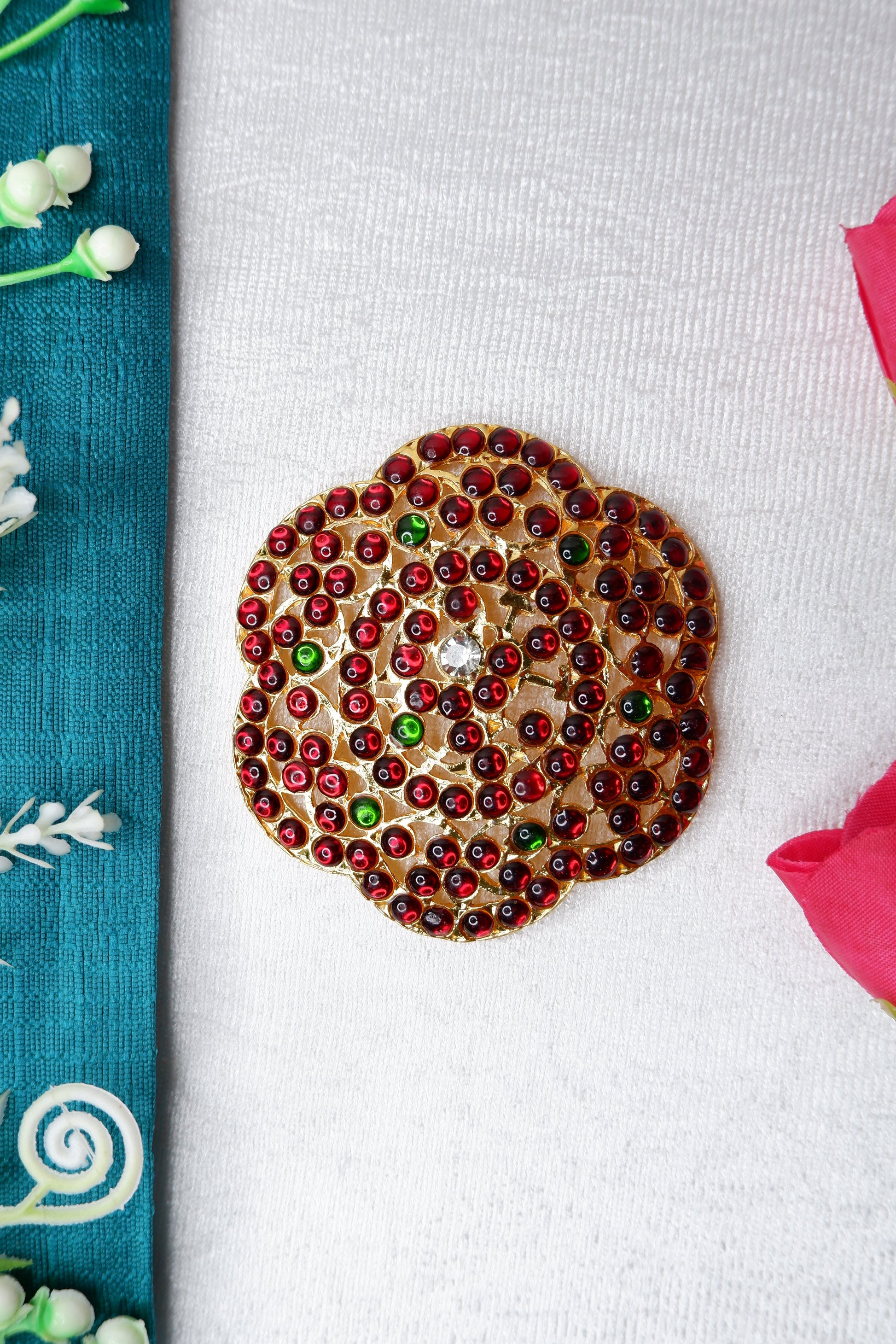 Rakodi Radagi Billa hair ornament with intricate Kempu stone work for Indian classical dance