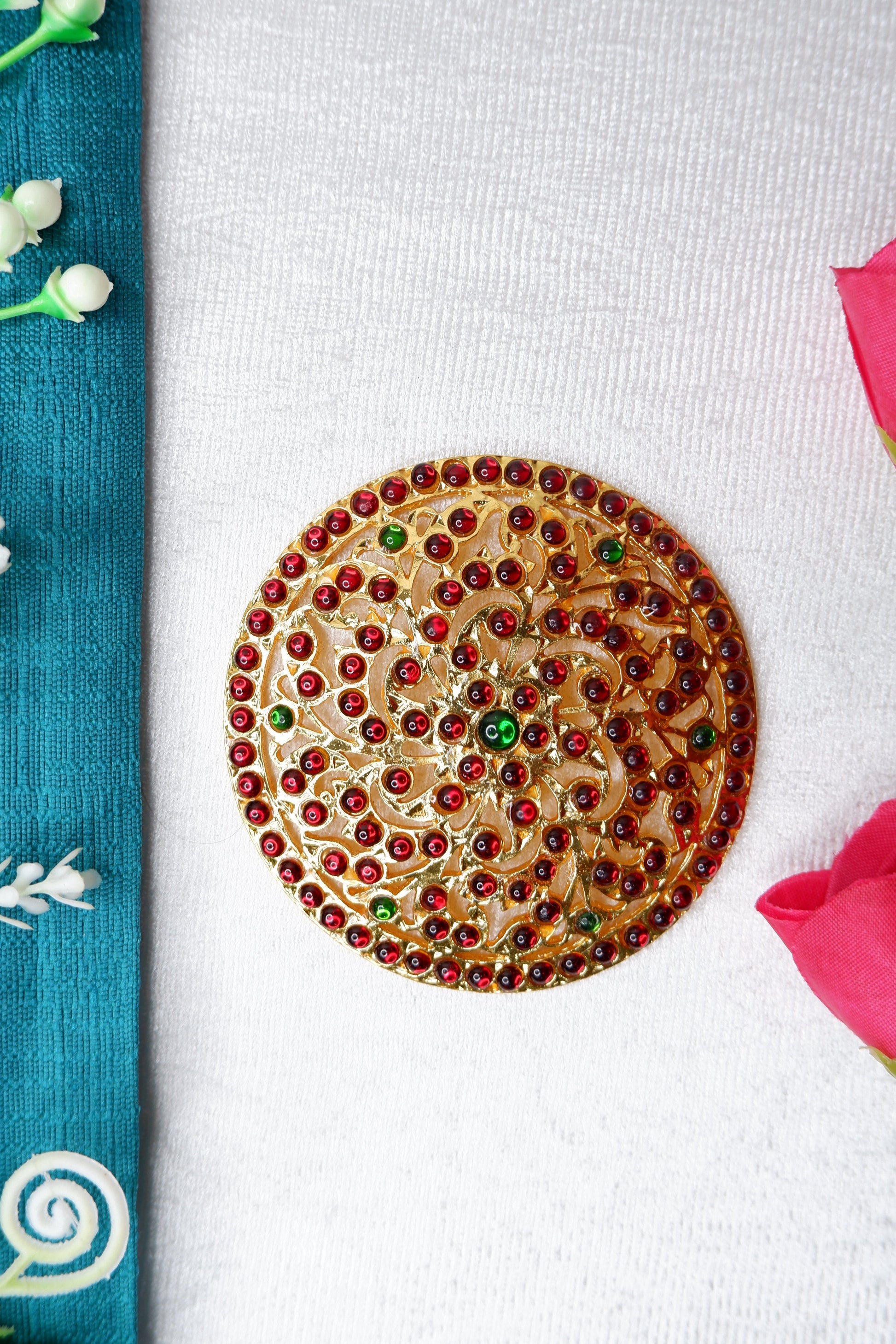 Rakodi Radagi Billa hair ornament with intricate Kempu stone work for Indian classical dance