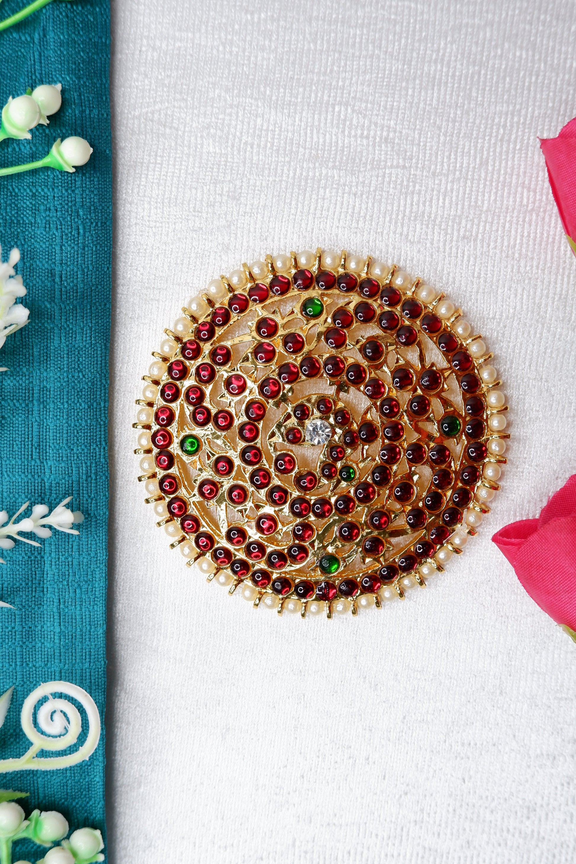 Rakodi Radagi Billa - Kempu stone hair ornament for Bharatanatyam Kuchipudi | Traditional temple jewelry