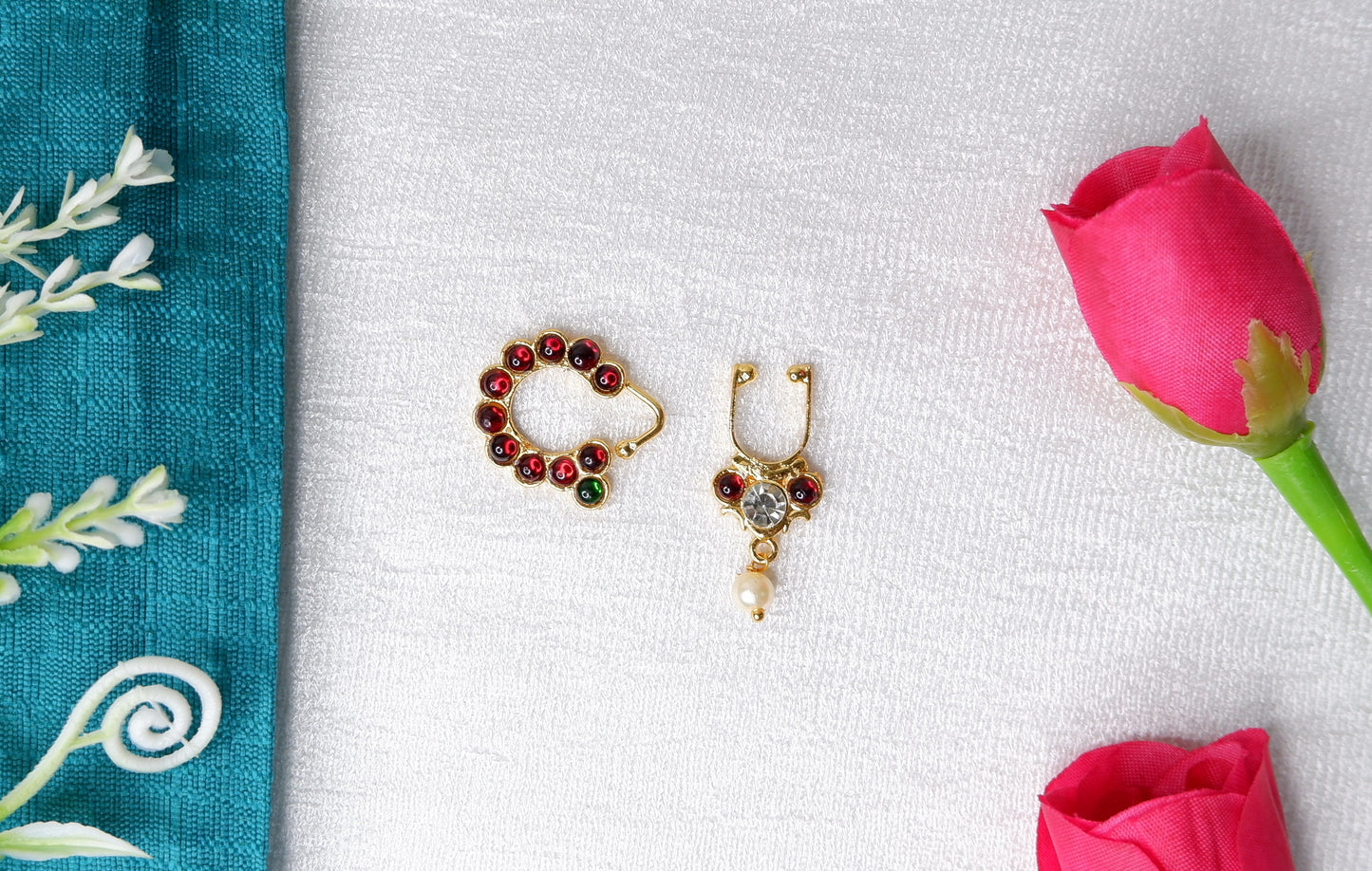 Kempu Nath (Bulaki) Nose Ring – Bharatanatyam & Kuchipudi Classical Dance Jewellery