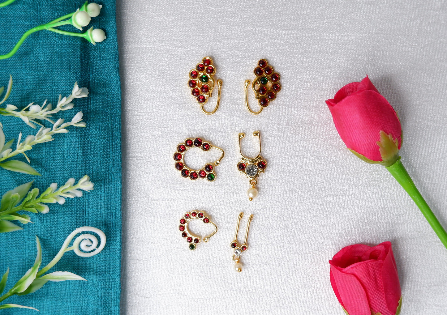Kempu Nath Bulaki & Nose Stud Combo – Indian Classical Dance Jewellery