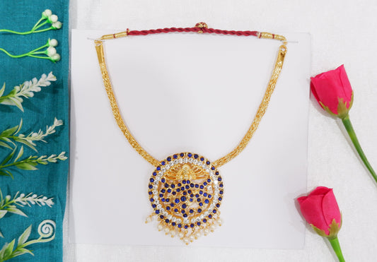Intricately crafted Nataraj necklace featuring Lord Shiva Nataraja design, worn as traditional temple jewelry for Bharatanatyam and Kuchipudi classical dance performances.