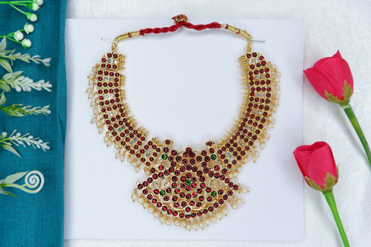 Traditional temple-style short necklace for Bharatanatyam and  Kuchipudi dance
