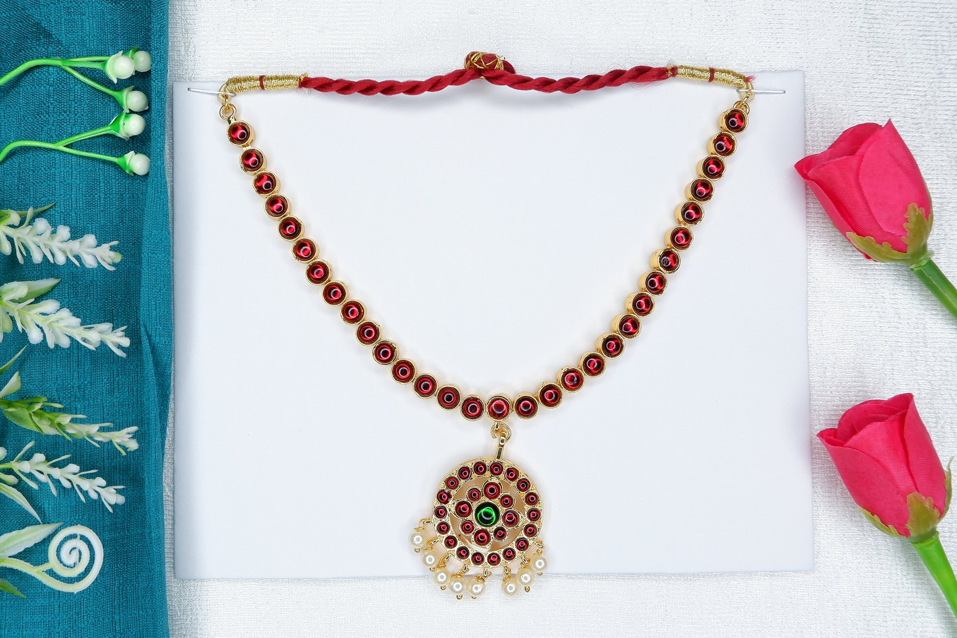 Classical Indian dance short necklace with intricate gold work for Bharatanatyam and Kuchipudi performances
