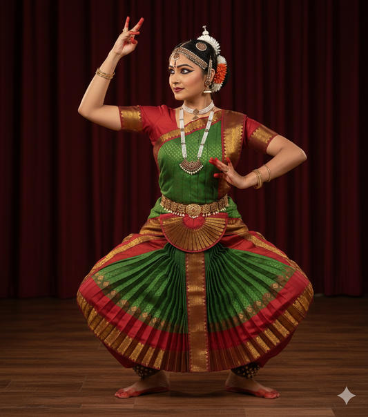 Bharatanatyam classical dance costume for stage performance red green