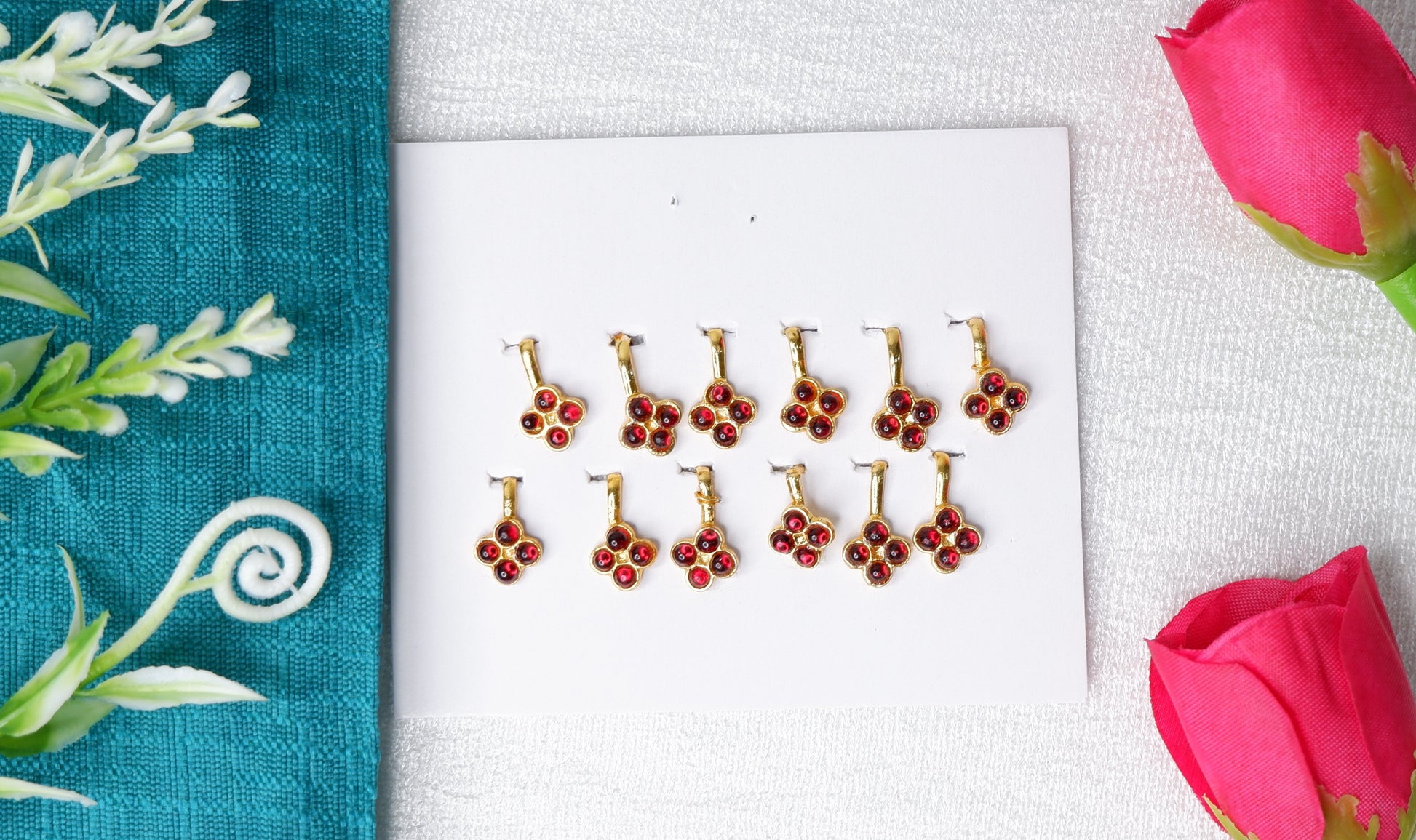 Floral red stone nose pin nath for Bharatanatyam and Kuchipudi classical dance