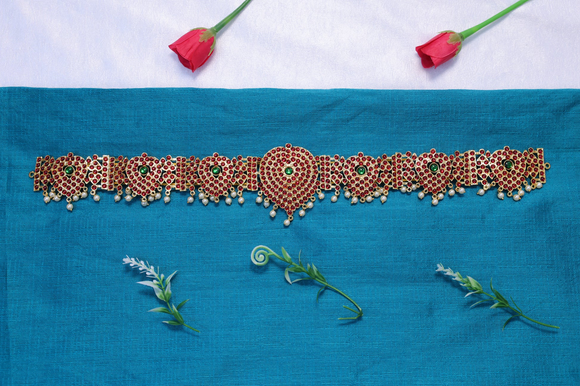 Heavy kempu stone temple jewellery waist belt oddiyanam
