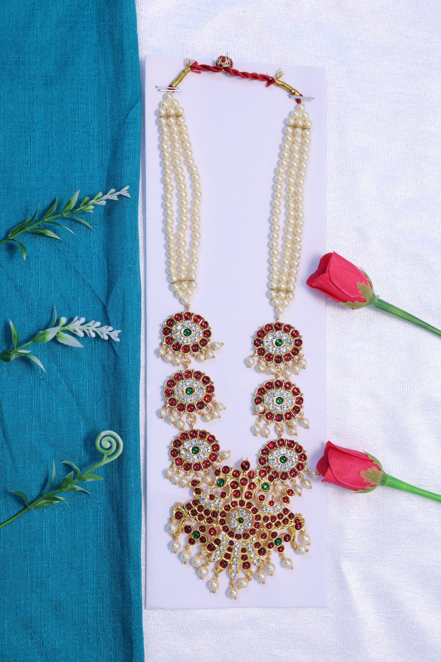 Kempu design haram moti mala Bharatanatyam Kuchipudi classical dance jewellery pearl necklace