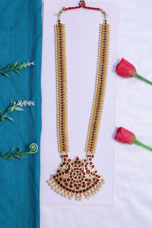 kempu haram set ruby stone long necklace bharatanatyam kuchipudi dance ornaments
