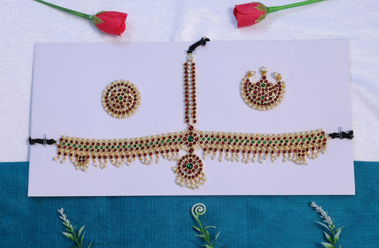Kempu pearl headset head ornament for Bharatanatyam