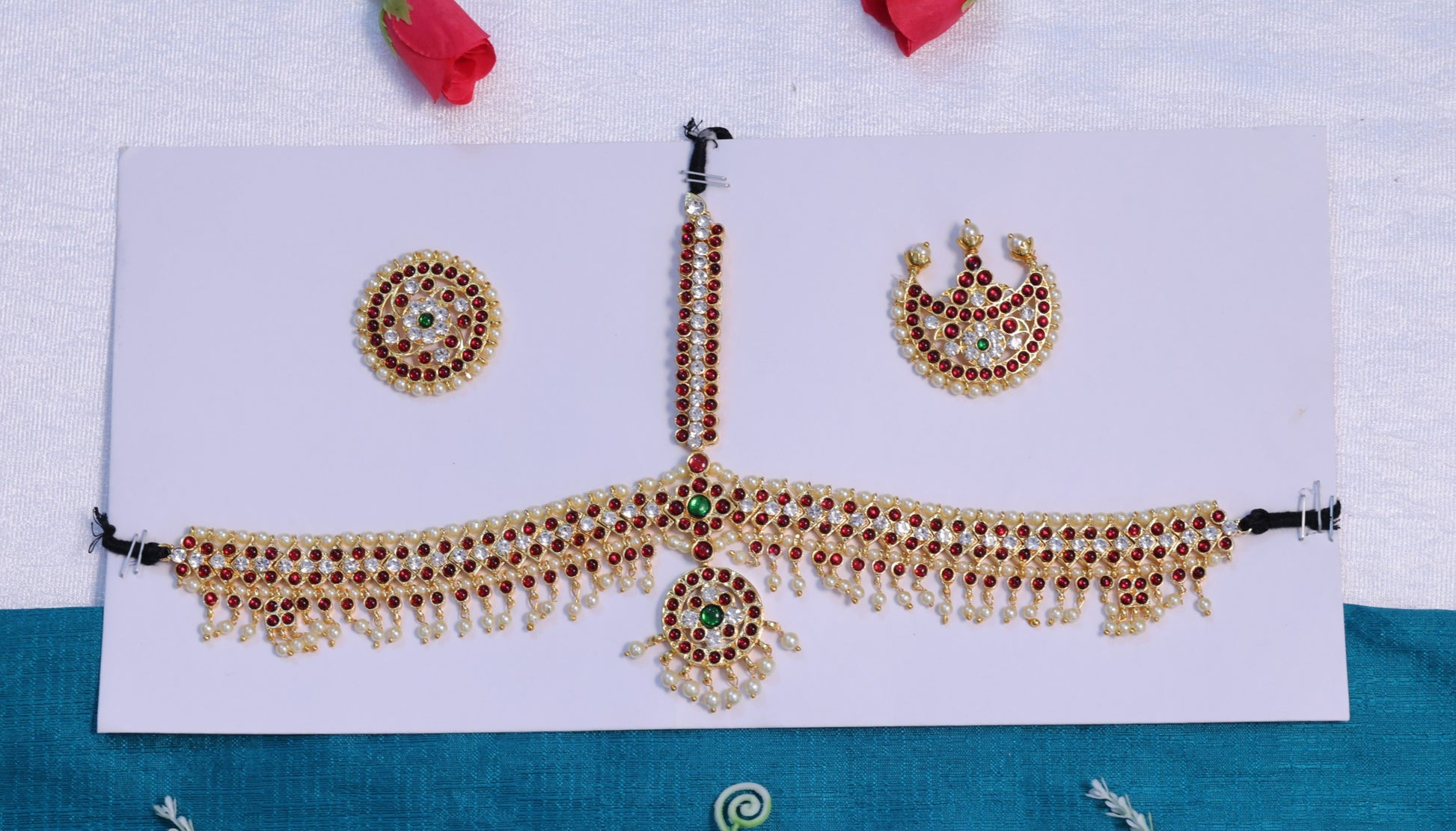 Kempu pearl headset head ornament for Bharatanatyam