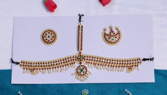 Kempu pearl headset head ornament for Bharatanatyam