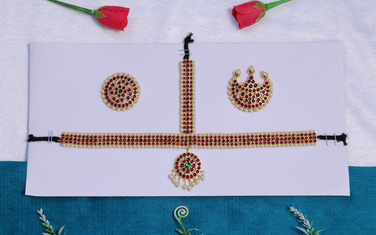 Kempu pearl headset head ornament for Bharatanatyam