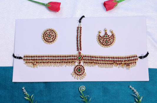 Kempu pearl headset head ornament for Bharatanatyam