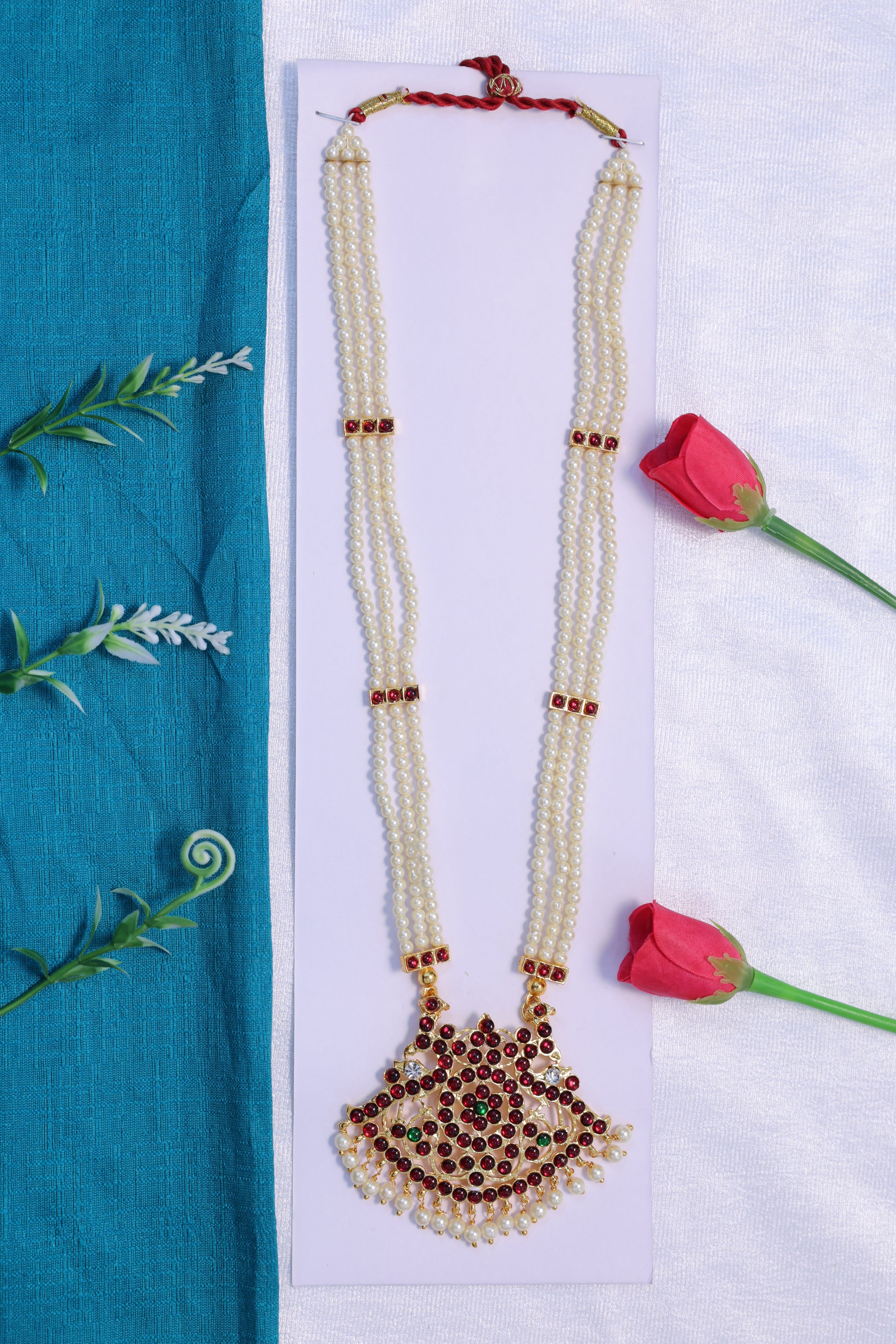 Kempu moti mala Bharatanatyam dance jewellery pearl necklace