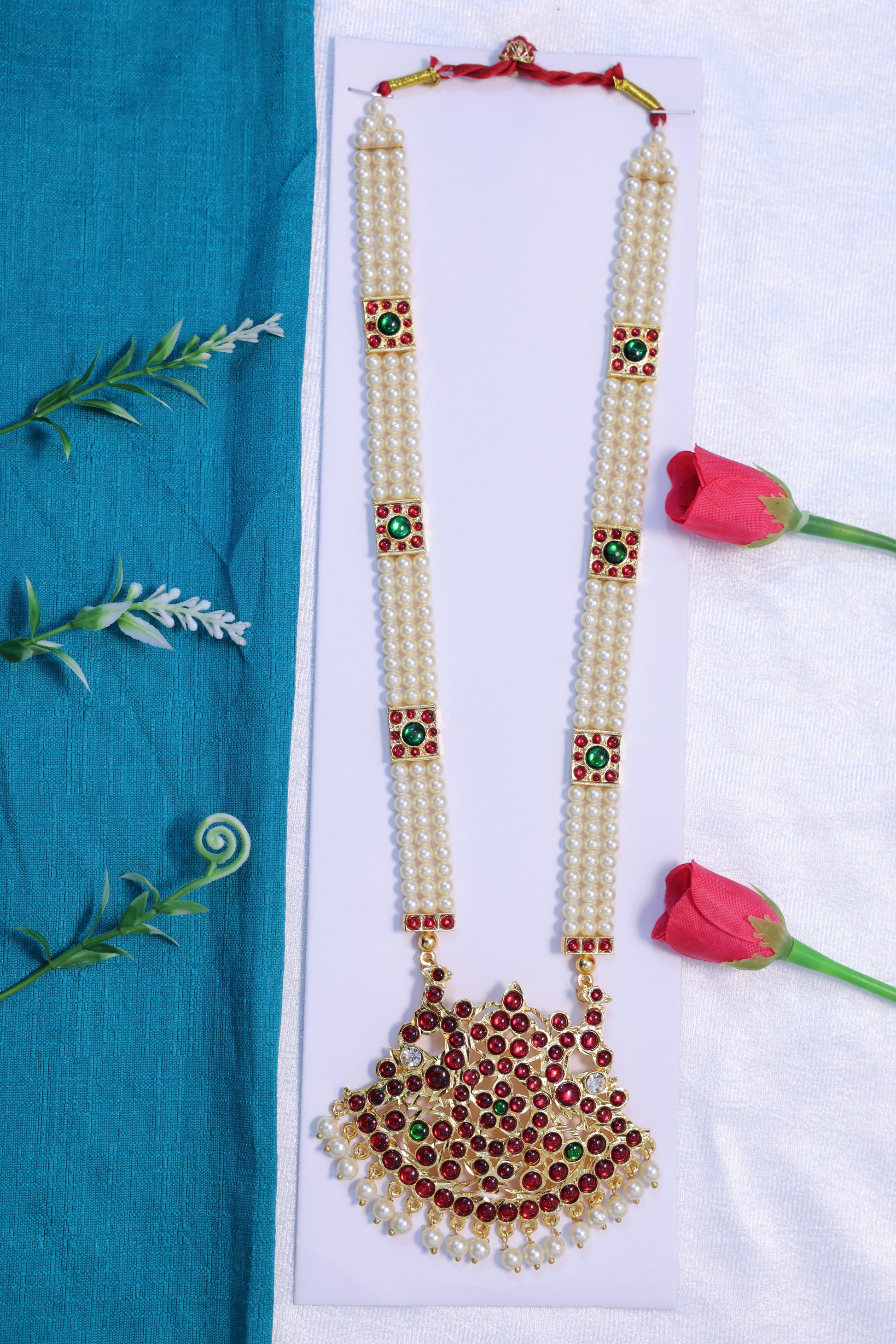 Kempu moti mala haram Bharatanatyam Kuchipudi classical dance pearl temple jewellery