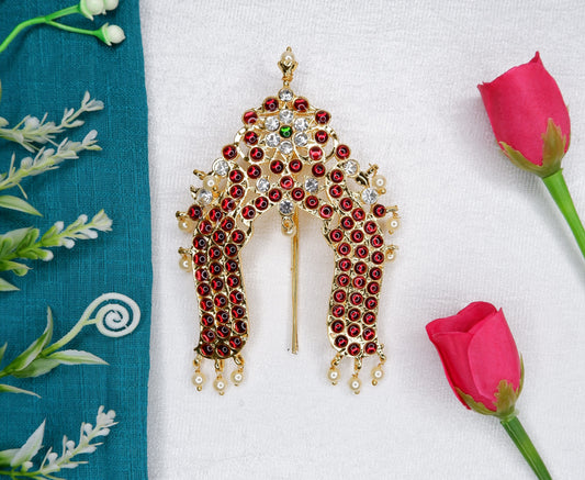 Kempu stone crown U-pin hair accessory for Bharatanatyam