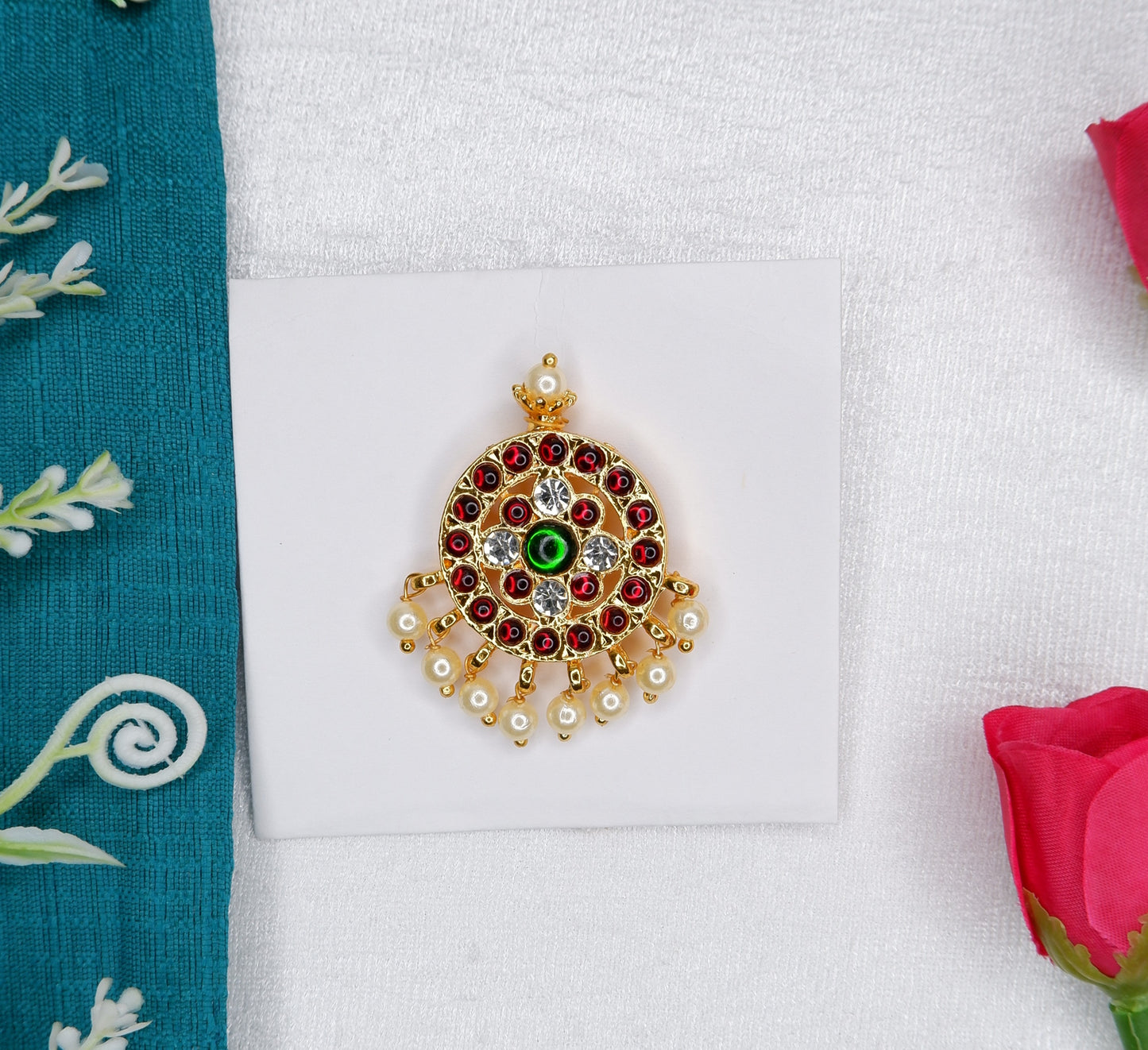 Kempu stone round crown U-pin for Bharatanatyam