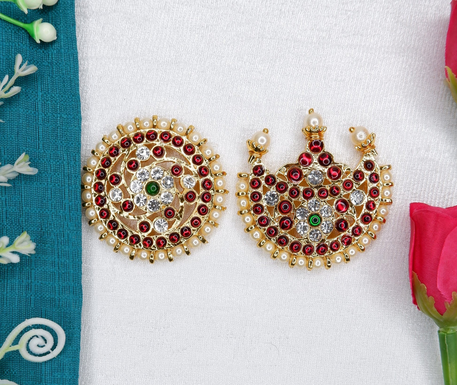 Classical dance Sun and Moon hair ornaments with pearls