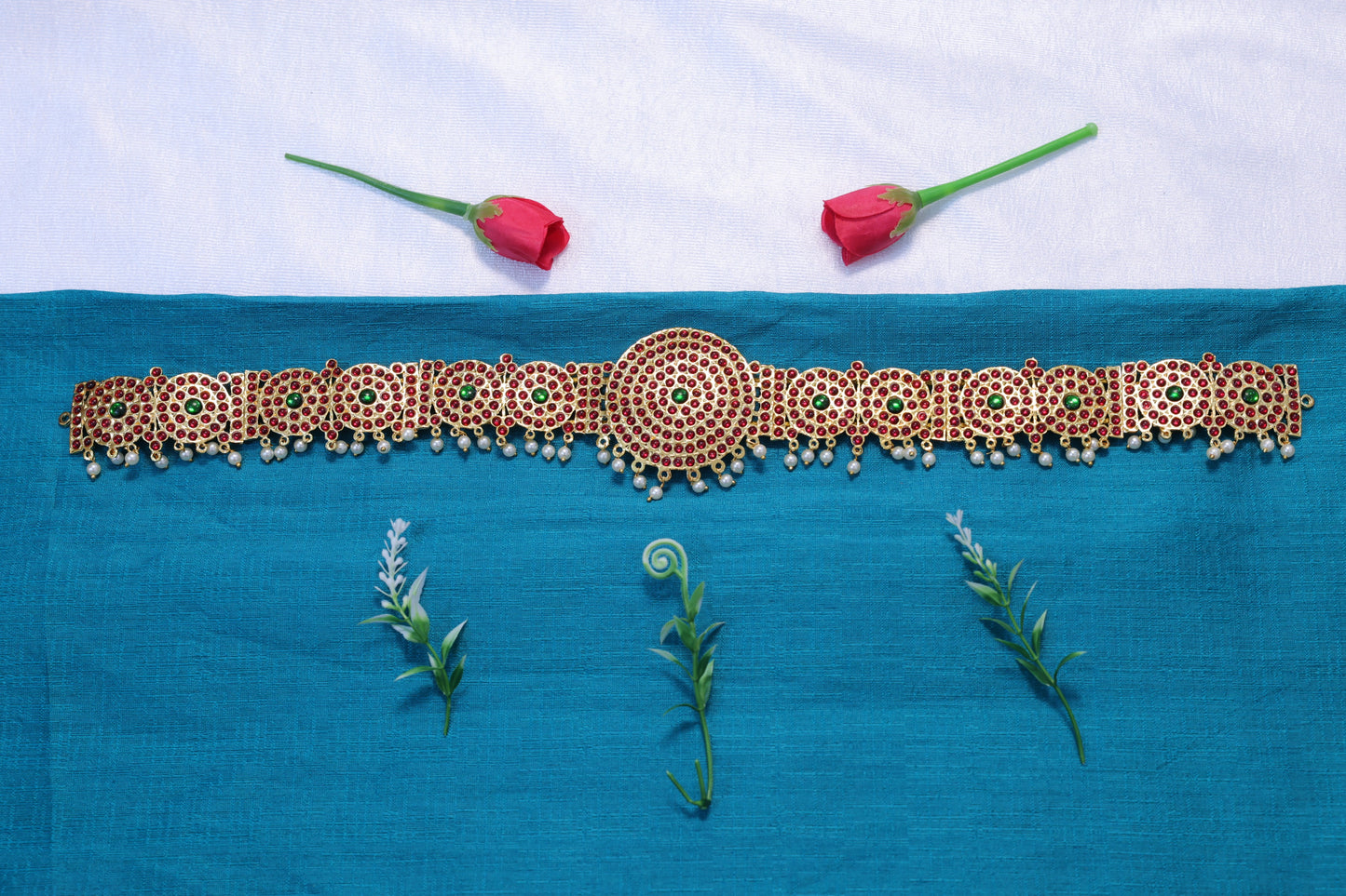 Kempu stone temple jewellery waist belt oddiyanam for Bharatanatyam dance
